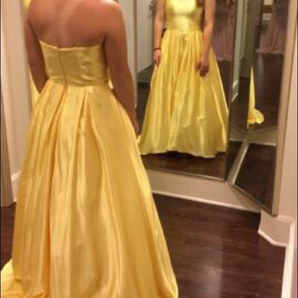 strapless yellow prom dress size 10 petite